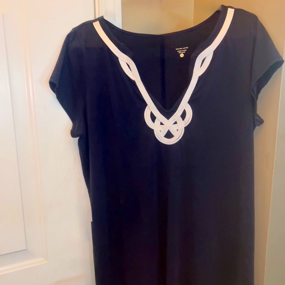 Lilly Pulitzer Brewster Navy Blue T Shirt Dress with White Trim at Neckline